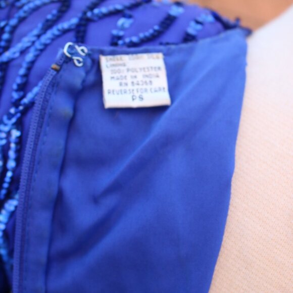 Laurence Kazar Silk Dress Womens SP Royal Blue Sequined Beaded Cocktail 90s - Picture 11 of 15